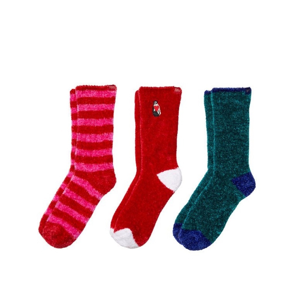 Victoria’s Secret Chenille Socks 3-Pack Soft Red Pack One Size NEW